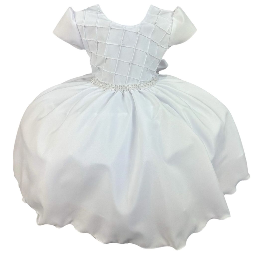 Vestido Branco Bebê  Menina Infantil e Juvenil Festa Casamento Noivinha Batizado Daminha Formatura C/ Pérolas 1 Ao 16