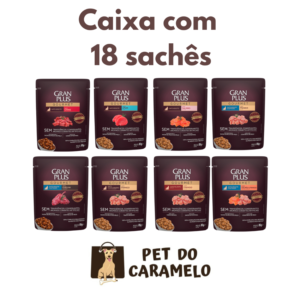Sachê Gran Plus Gato Todos os Sabores 85g - 18 Unidades