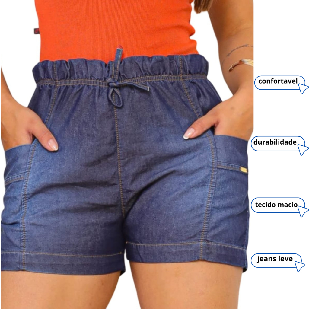 Short jeans soltinho casual, bermuda feminina dia a dia para o verão com elástico na cintura linda em Oferta na Shopee