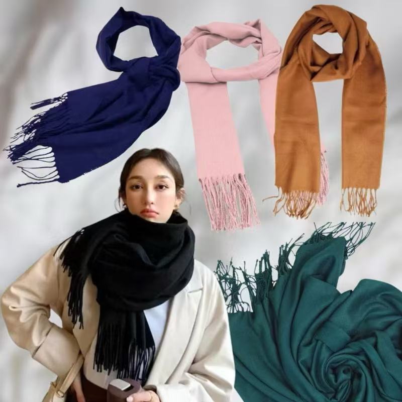 Cachecol Pashmina Lisa de poliester de 230g com franjas Presentes Quente