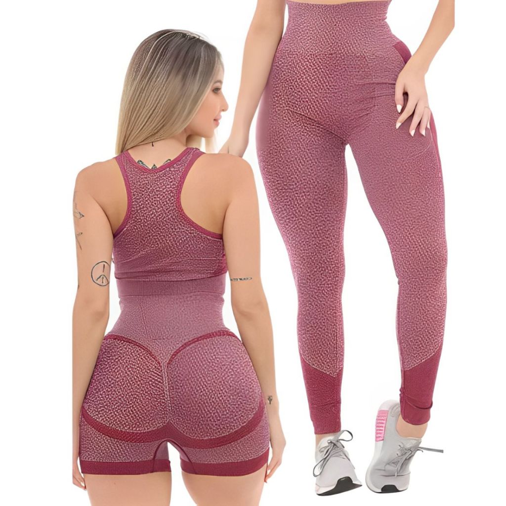 Kit Shorts Top e Calça Legging Academia Levanta e Empina BumBum Moda Fitness Varias Cores