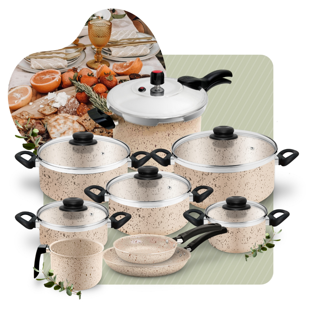 Jogo de Panelas Resistente Antiaderente Vanilla Grill Com Panela de Pressão 4,5l + Frigideiras 9pc.