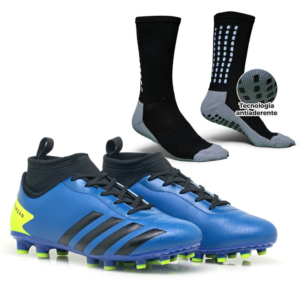 Kit Chuteira Campo Trava Leve  Confortável Premium Meia Cano Alto ProSocks - Ref 43-12S PS + M PRO