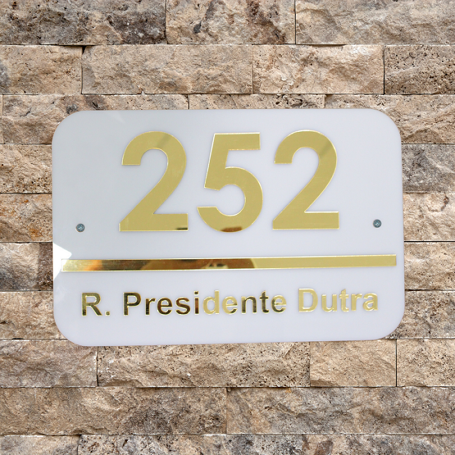 Placa Residencial Branca Com Número e Endereço (Casa, Loja, Condomínio) - 15x25cm