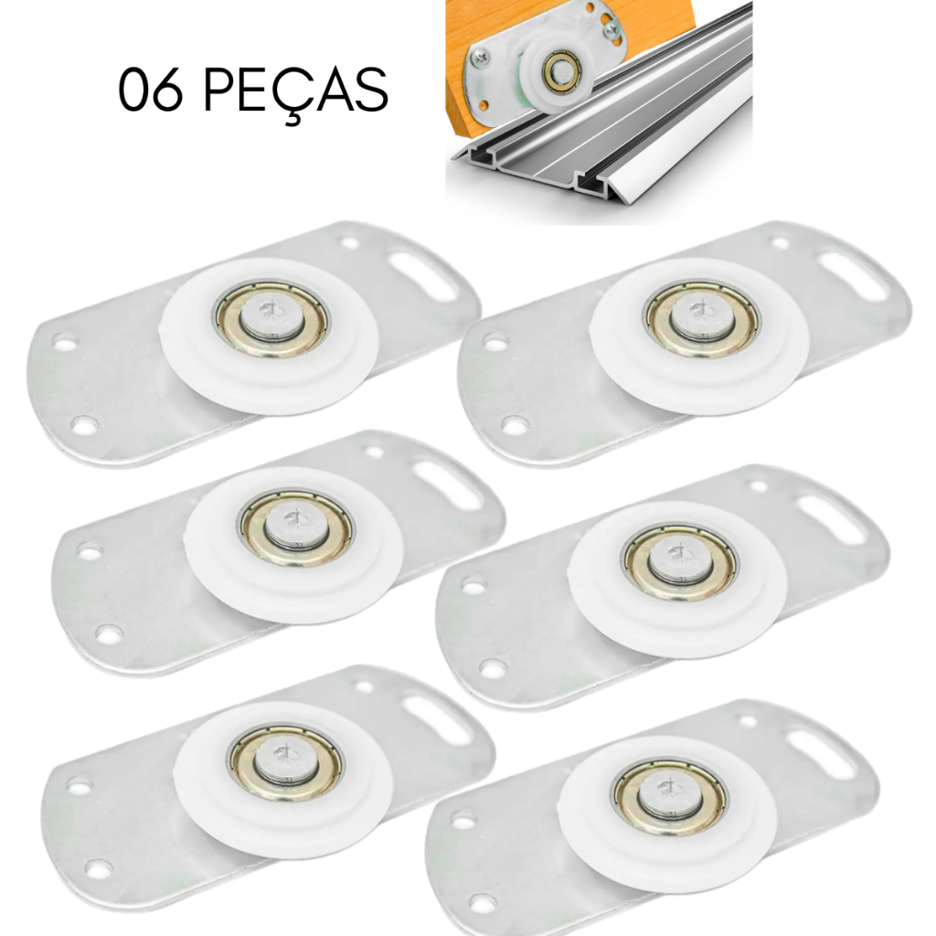 6 Roldanas para porta de correr de guarda-roupa para 30 kilos com rolamento 6Pçs em Oferta na Shopee
