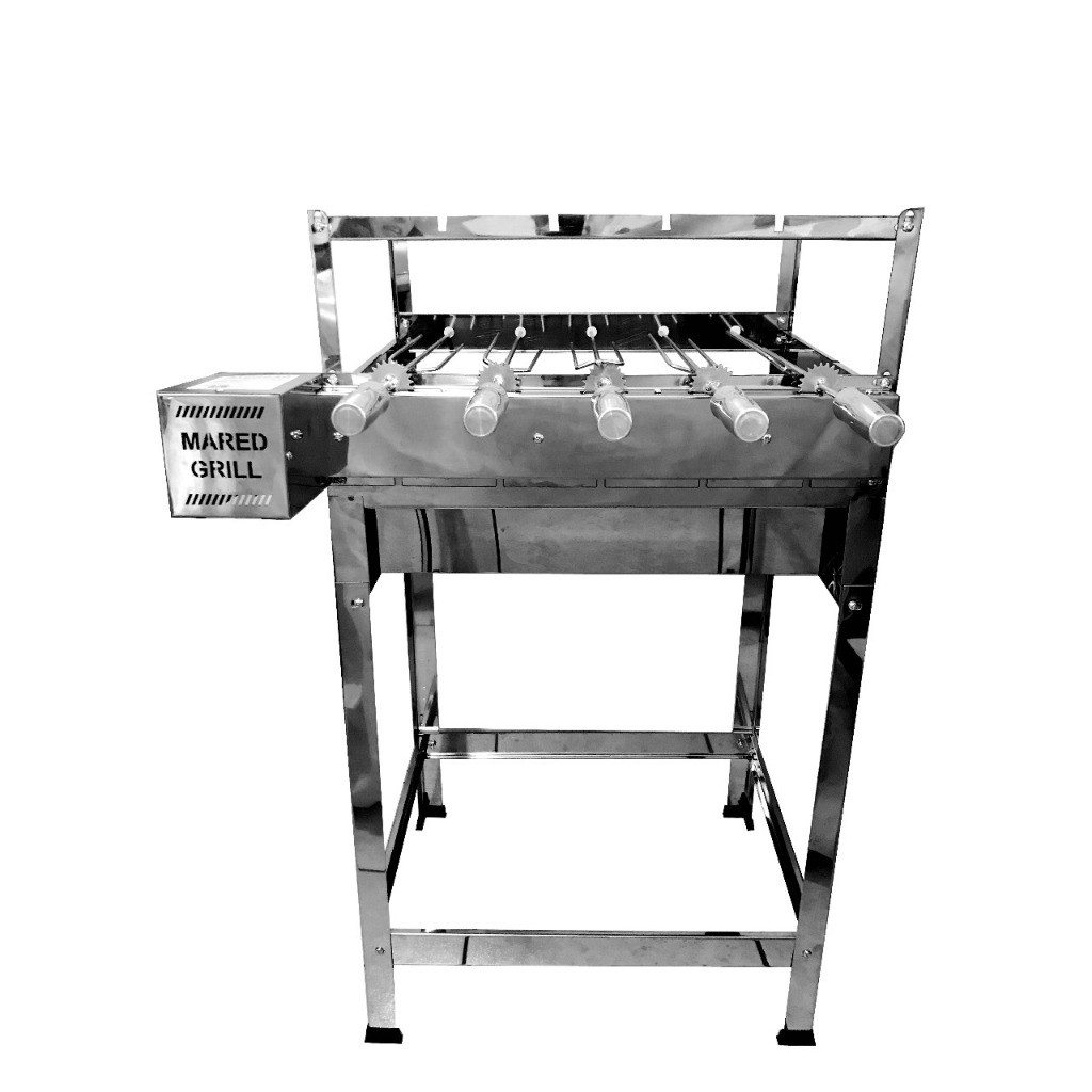 Churrasqueira Gira Grill Inox 5 Espetos Com Caçamba Mared