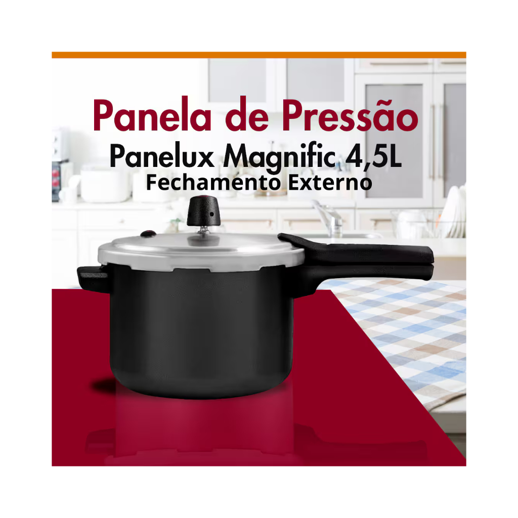 Panela de Pressão 4,5L Panelux Magnific fechamento Externo em Alumínio com Antiaderente