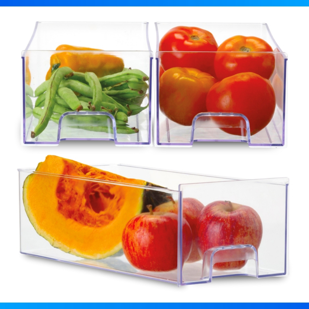 Kit 4 Organizador de Geladeira Cesto Multiuso Gaveta Pote de Alimentos Frutas Acrílico Médio