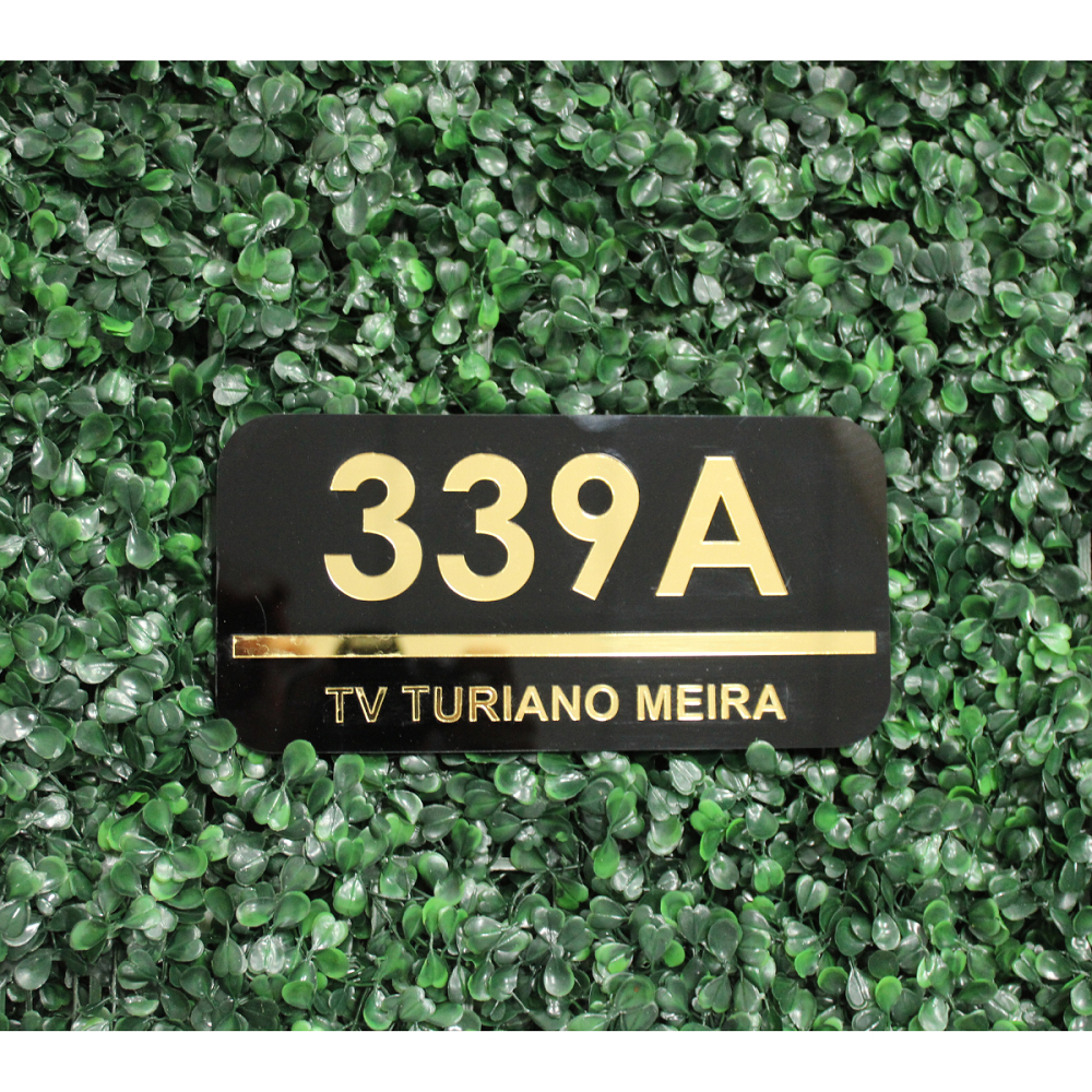 Placa Residencial Preto Com Número e Endereço (Casa, Loja, Condomínio) - 10x20cm