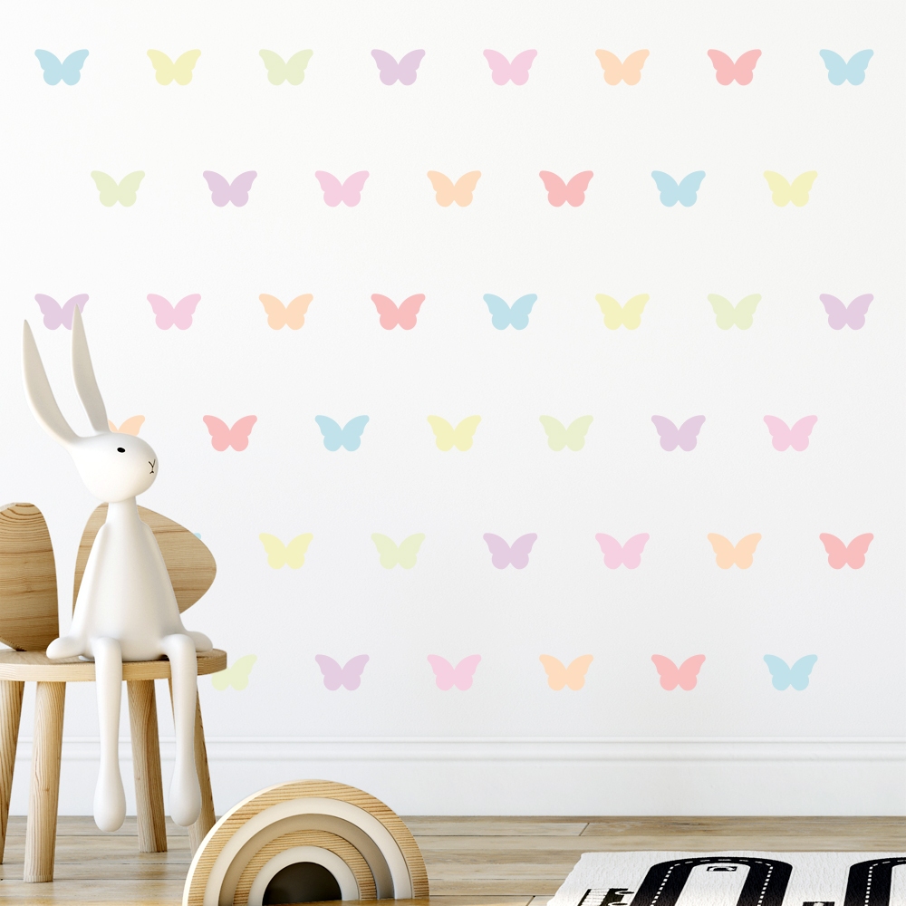 Adesivo de Parede Infantil 105 Borboletas com 6cmx4cm Tons Pastel Quarto Sala Menina Menino Decoração Bebê - 158adn