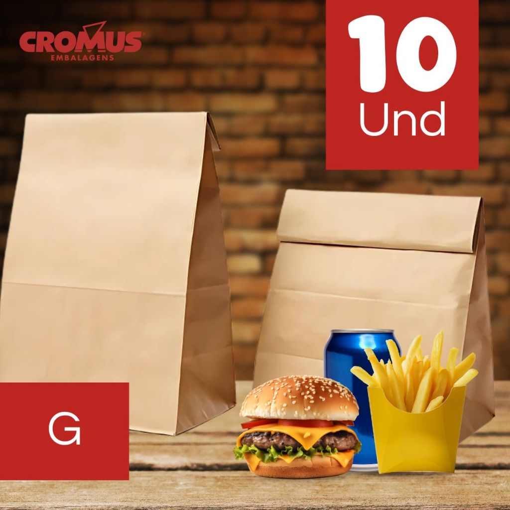 Saco de Papel G 34x31x19cm - Kraft Delivery - 10 unidades - Cromus - Rizzo
