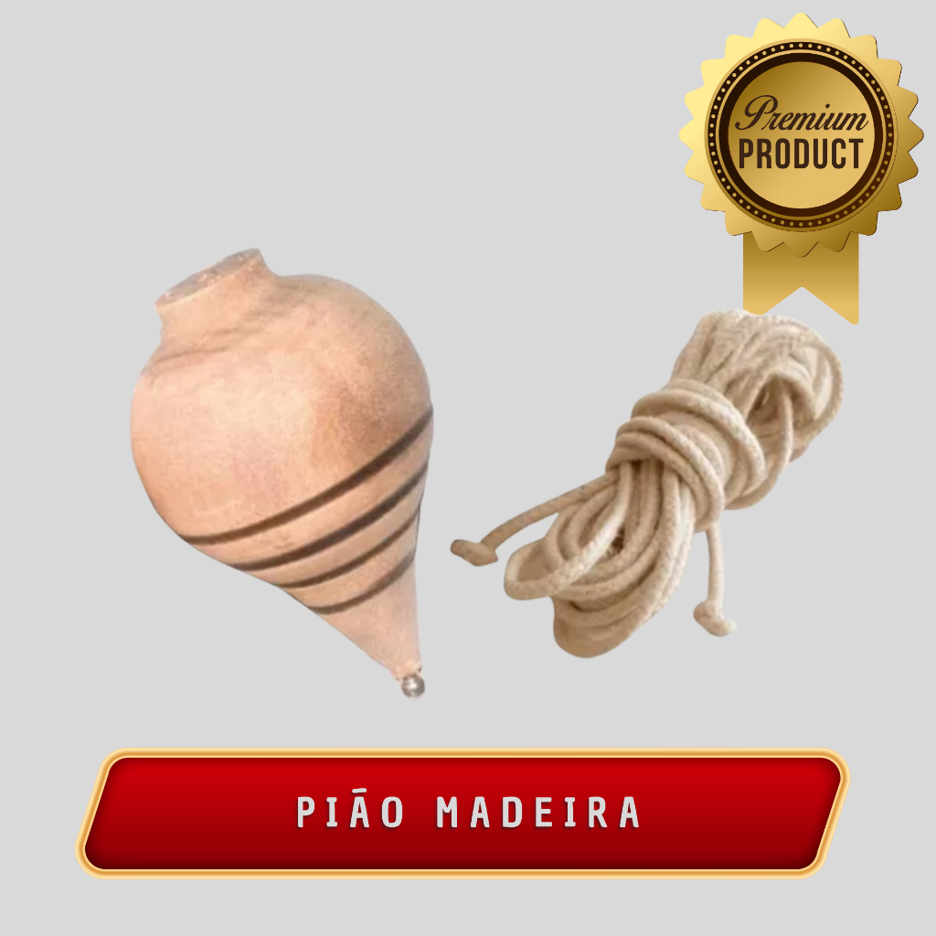 Pião De Madeira Com Fieira Brinquedo Antigo Crianças Adulto Unissex Brincadeira Jogo Rua Nostalgia