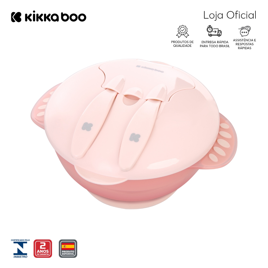 Kit Refeição Pote Bowl 4 em 1 Com Ventosa Divisória Talheres e Tampa  Feed Me Up Pink Kikkaboo em Oferta na Shopee