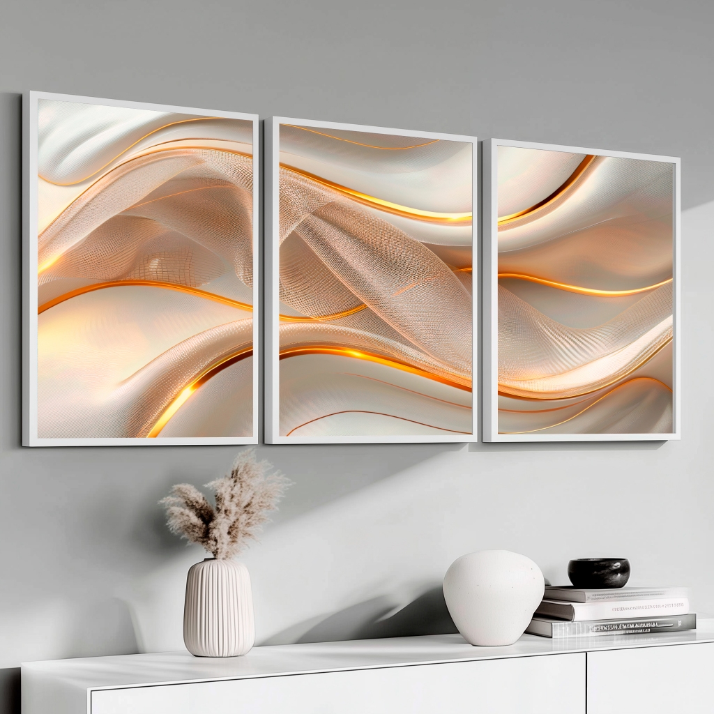 Quadros Decorativo Luxuoso Moderno Com Vidro Moldura Sala Quarto Escritório Tons Dourados · foto 2