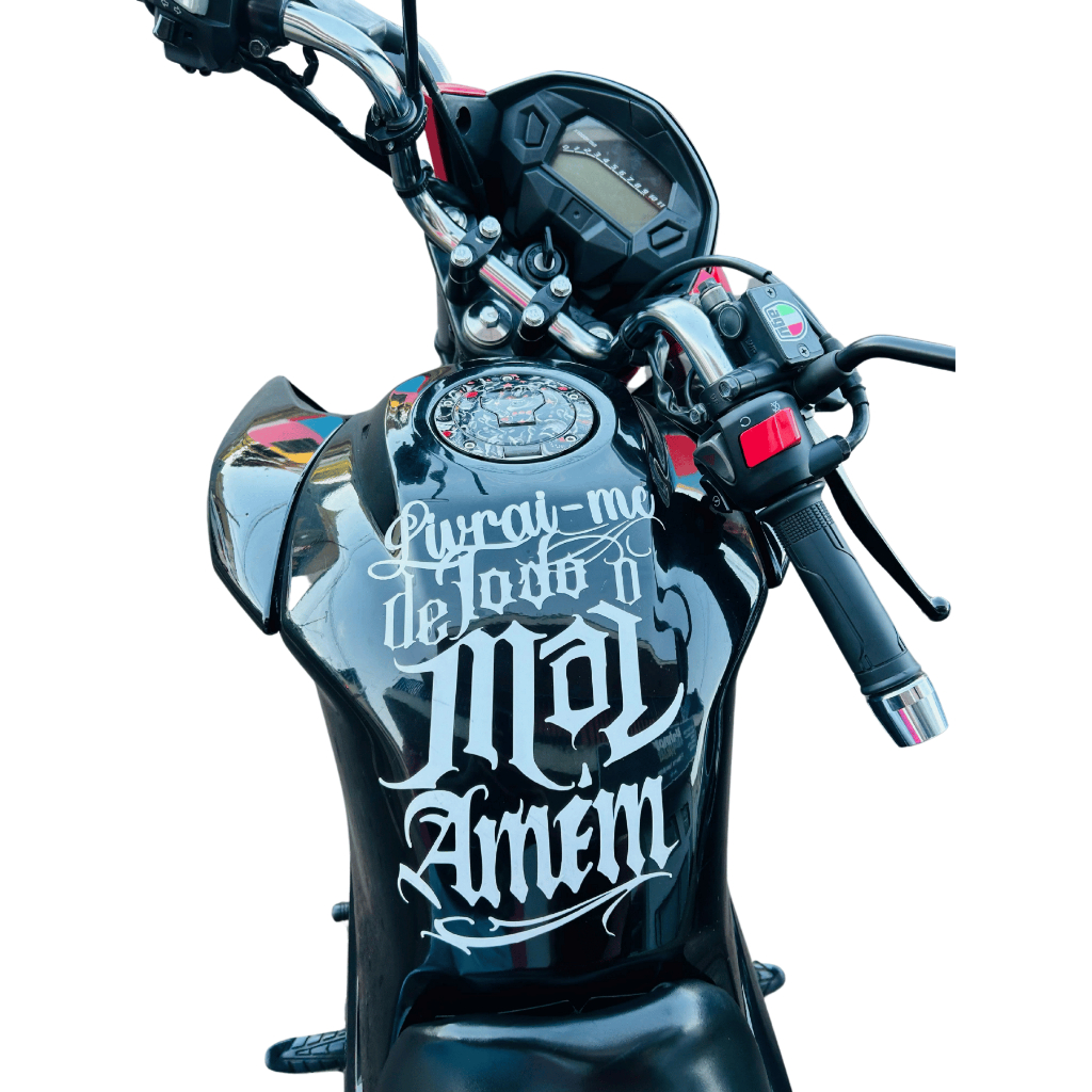 Adesivo Frase para Tanque de moto Livrai-me de todo mal Amém em Oferta na Shopee