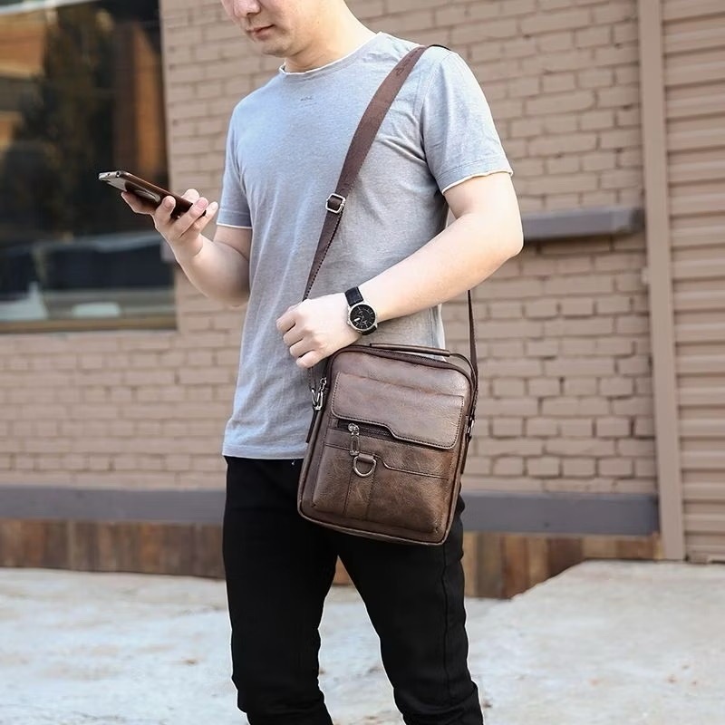 Bolsa de ombro masculina, pequena bolsa tiracolo retrô | Bolsa de couro PU,com alças ajustáveis  Codigo:PY-40