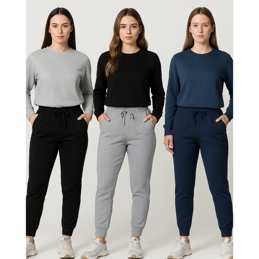 Kit 3 Calças Jogger Feminina Tendência Moletinho Frio Inverno Confortável com Elástico na Cintura