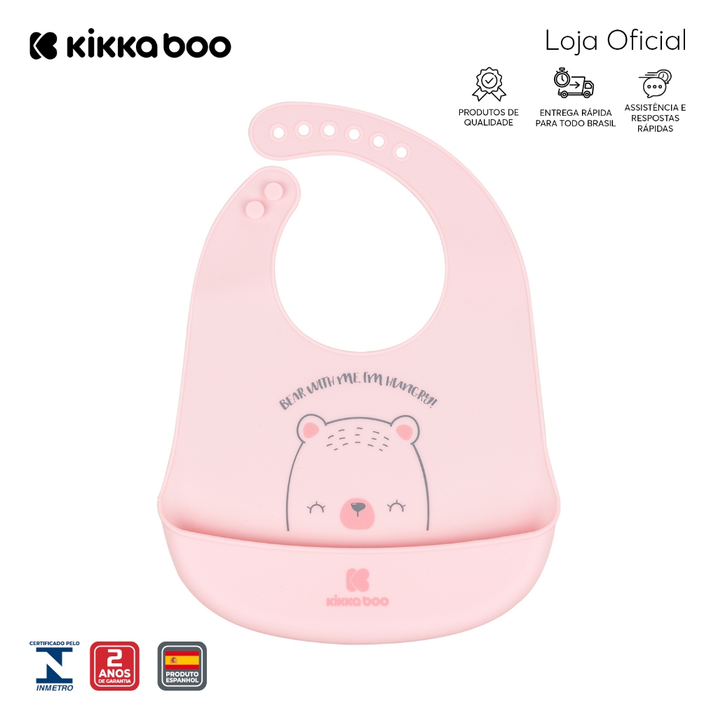 Babador de Silicone Bear Pink KikkaBoo em Oferta na Shopee