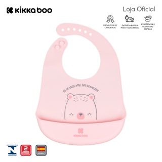 Babador de Silicone Bear Pink KikkaBoo em Oferta na Shopee