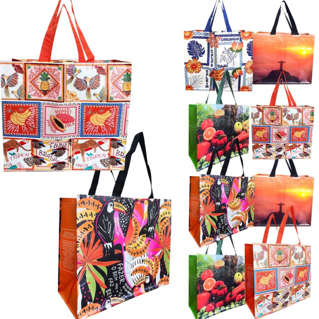 Kit 10 Sacolas Reutilizáveis Ecobag 45x22x40cm 12cm Modelo Variados Cristo Redentor Frutas Biodegradável Grande em Oferta na Shopee