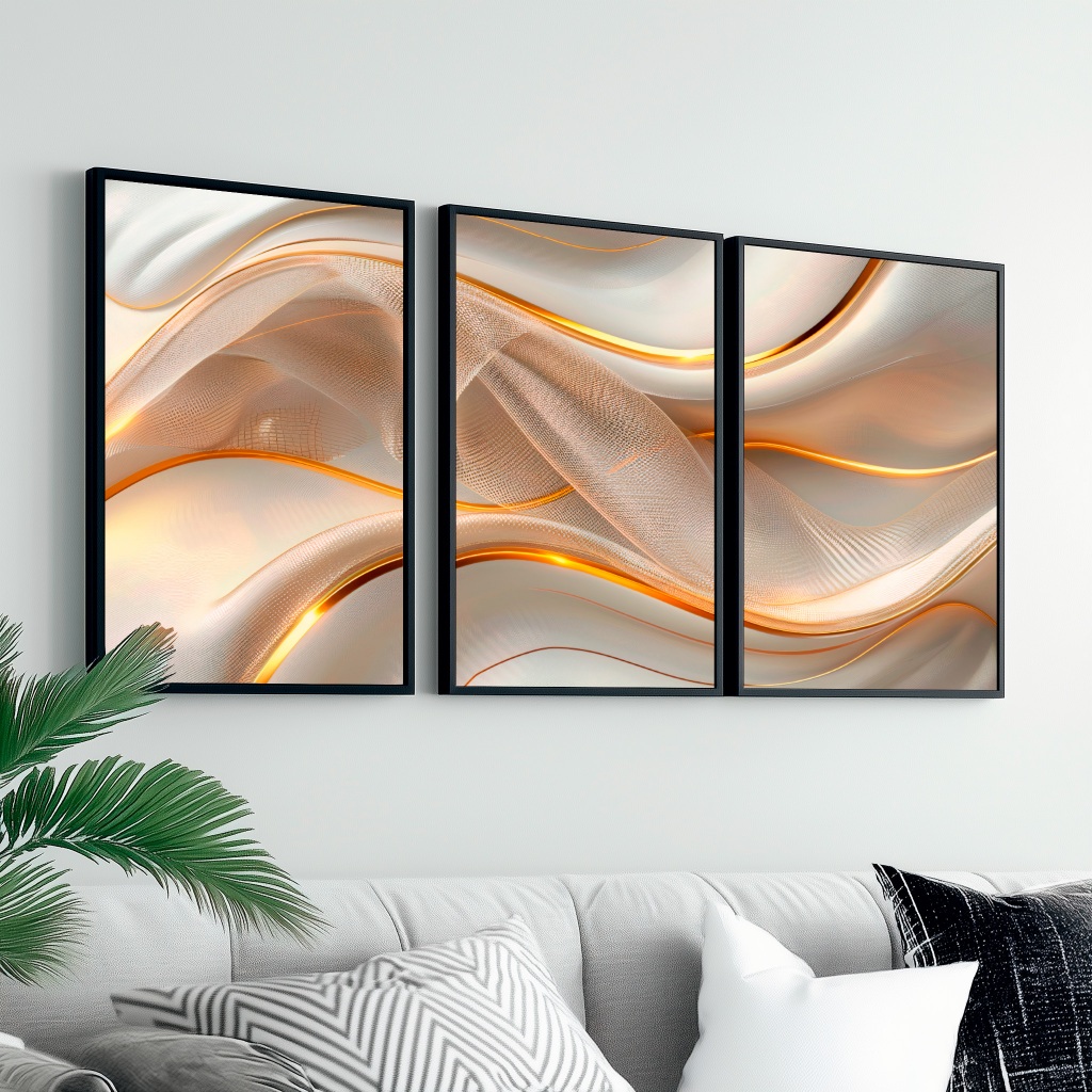Kit 3 Quadros Decorativos Grande Luxuoso Com Vidro Moldura 50X70 cm Sala Hall — imagem 2 de 2
