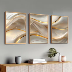 Kit 3 Quadros Decorativos Grande Luxuoso Com Vidro Moldura 50X70 cm Sala Hall