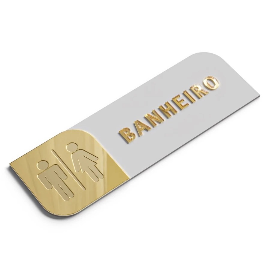 Placa Identificação de Porta, Banheiro em Acrílico espelhado Premium