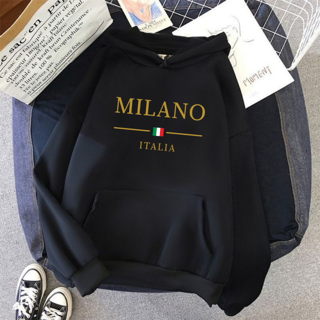 Moletom Blusa De Frio Masculino E Feminino Dourado Milano Italia Estampado Unissex Com Capuz Flanelado 100% Algodão