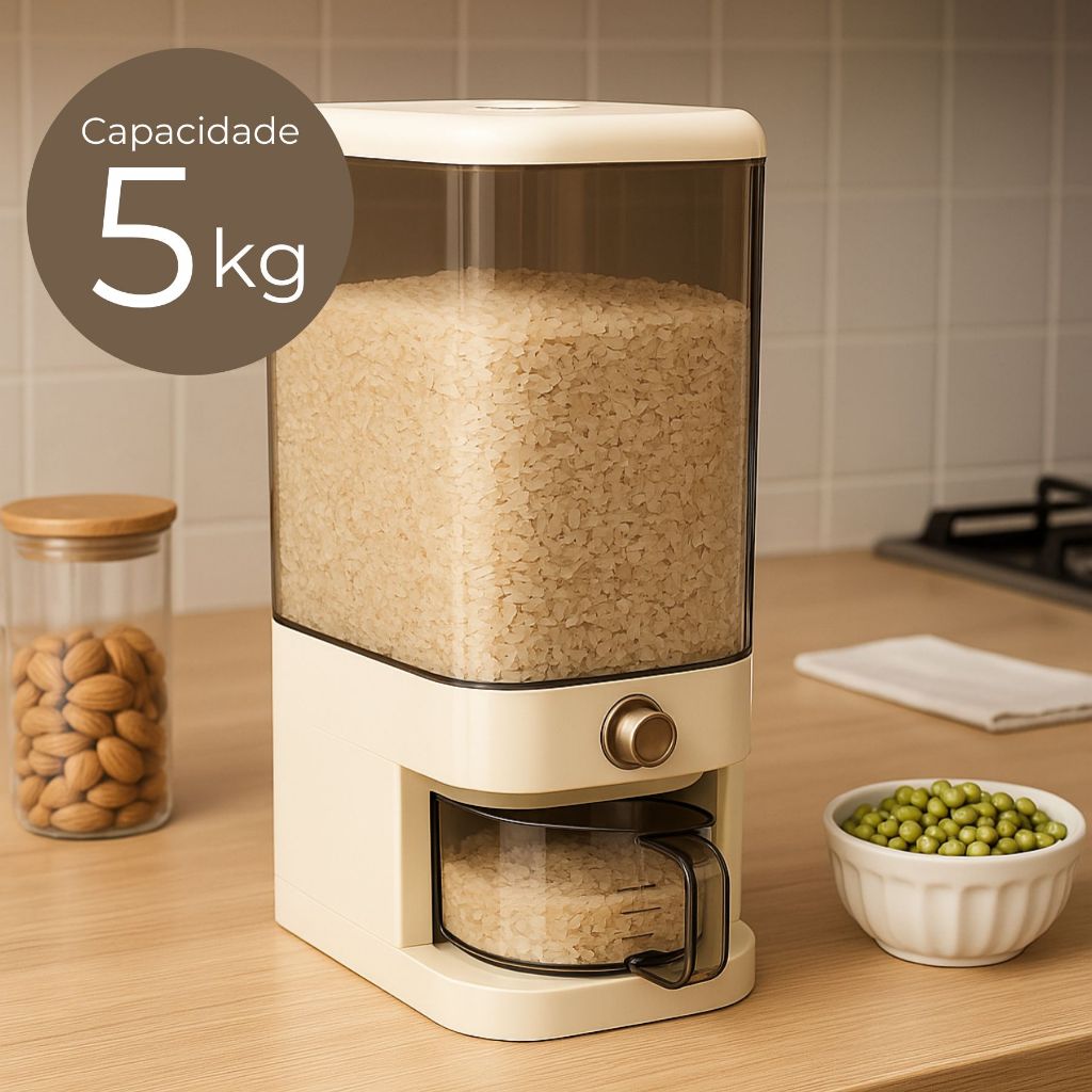 Pote Dispenser para Arroz, Feijão e Grãos Secos com Copo Medidor | Organizador Alimentos p...