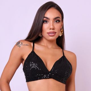 Blusa Cropped Top em Paete Brilho Carnaval Festa Noite Sexy em Oferta na Shopee