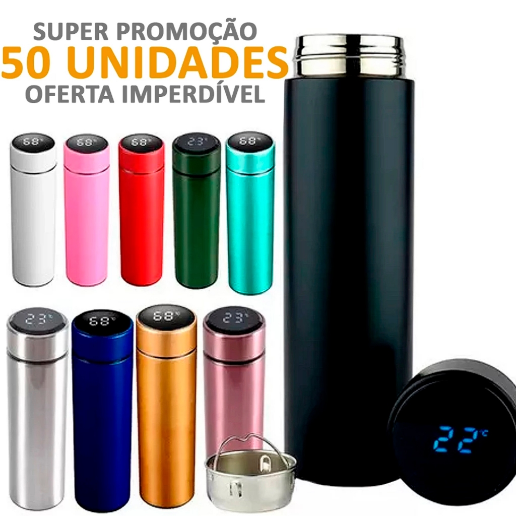 Kit 50 Garrafa Térmica 500ml Com Visor de Temperatura (Atacado/Fornecedor) - OFERTA IMPERDÍVEL