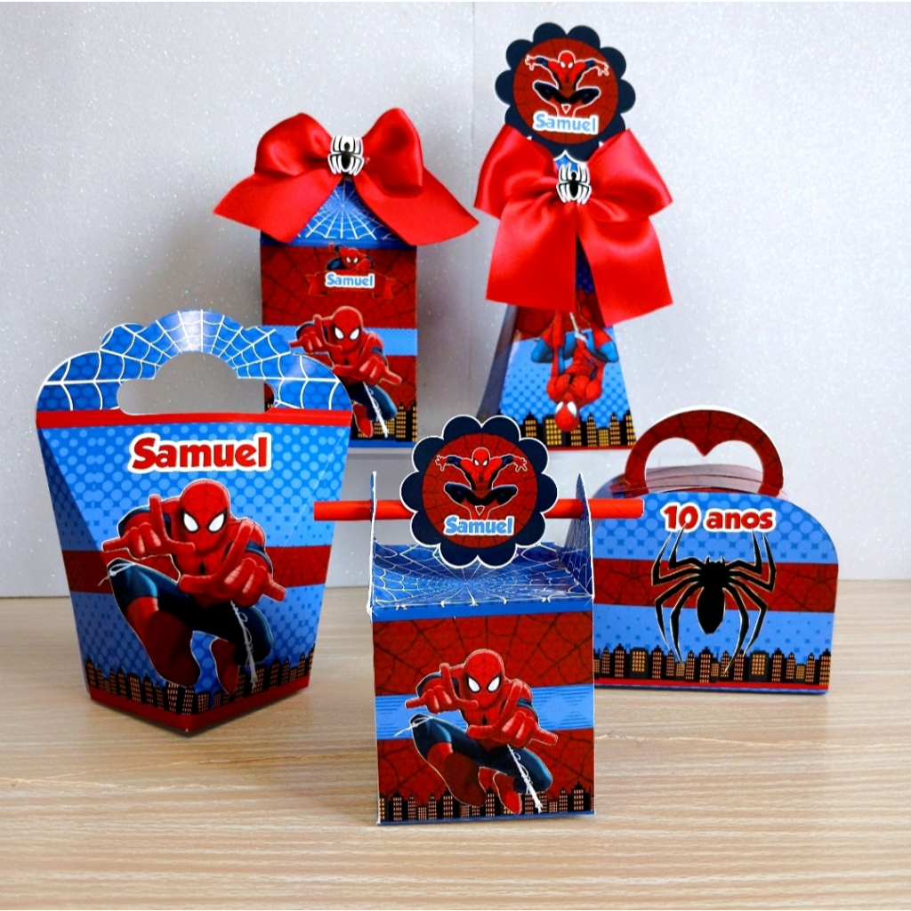 PEGUE E MONTE- KIT FESTA- HOMEN ARANHA- CAIXINHAS PERSONALIZADAS- LEMBRACINHA DE ANIVERSÁRIO
