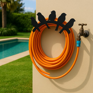Suporte de enrolar mangueira de jardim quintal suporte fixo na parede em aço com detalhe d...