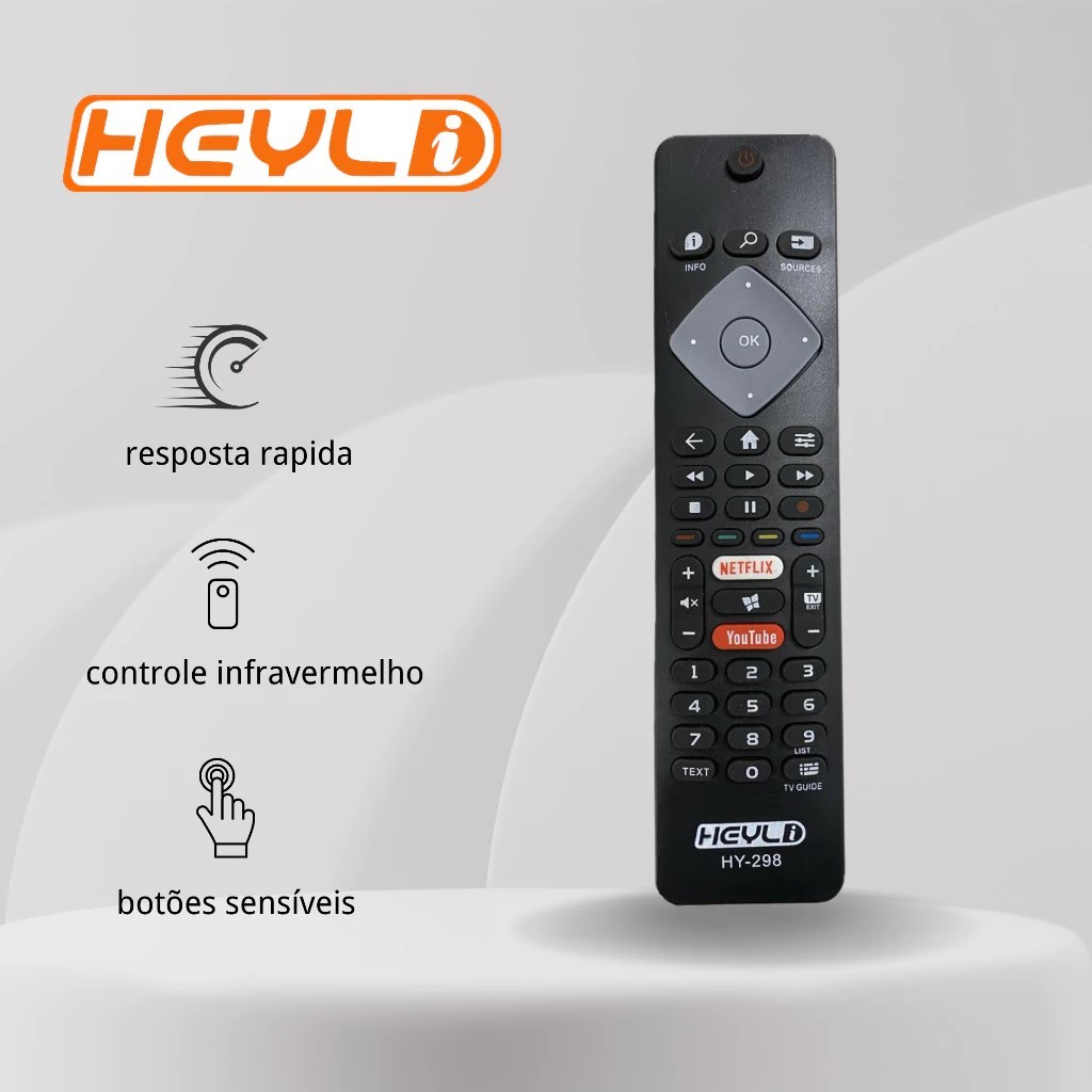 Controle remoto PHILIPS para TV SMART LED LCD netflix youtube 298