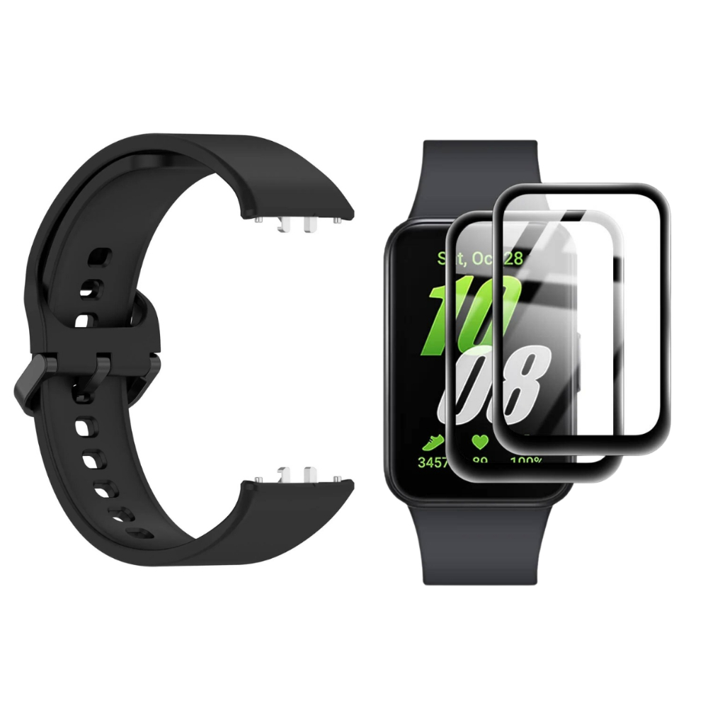 Kit pulseira de silicone + película para smartwatch Samsung Galaxy Fit3 Relógio Fit 3