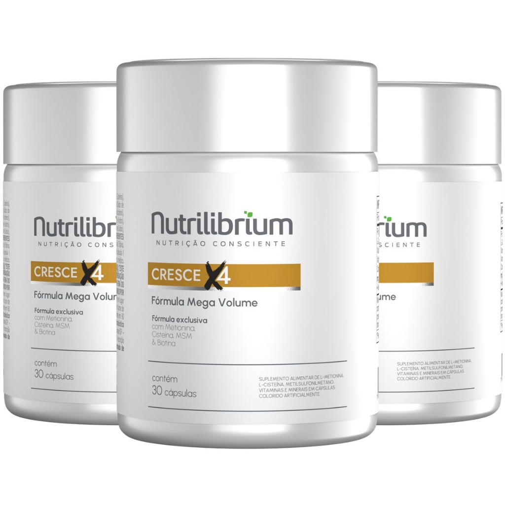 Kit 3x Cresce X4 Metionina Cisteína Biotina Cromo Zinco 90 Dias Nutrilibrium - Health