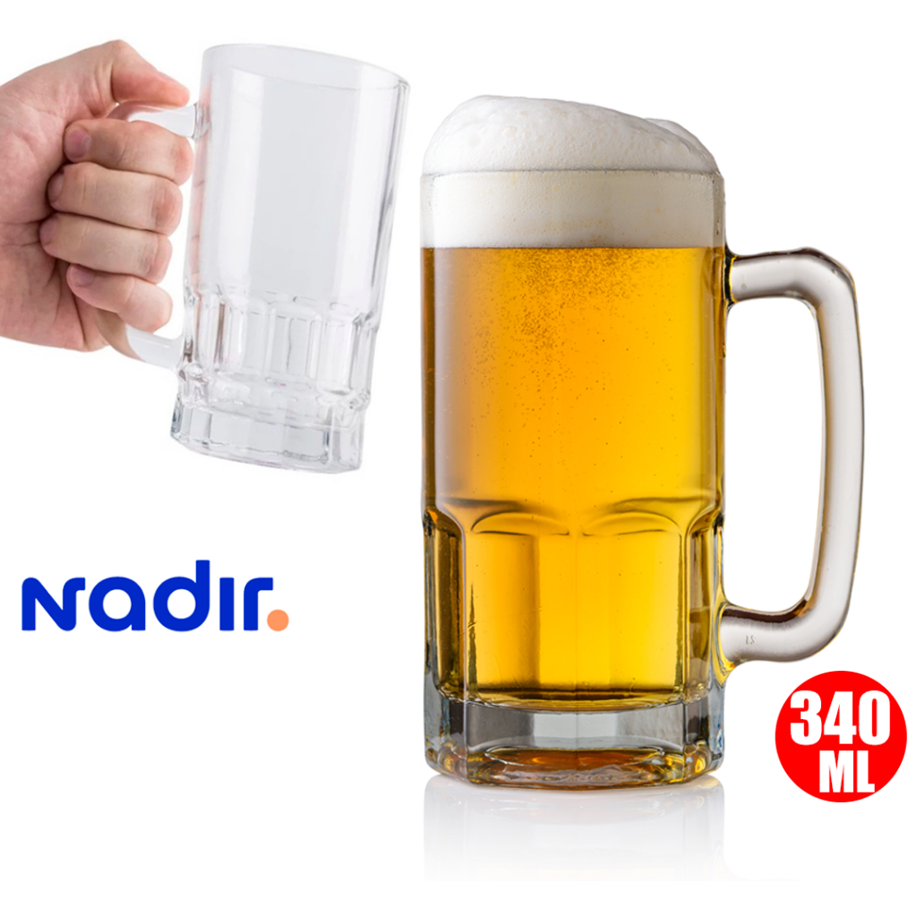 Caneca de Chopp Bristol 340ML Vidro Resistente Duralex Cerveja Suco Bar Buffet Nadir Refrigerante