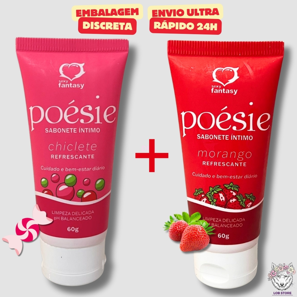 Kit 2 Sabonetes Intimo Feminino Poésie 60g Morango + Chiclete Refrescante Sexy Fantasy - Sexy Shop