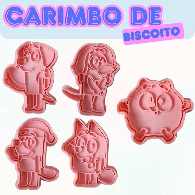 kit Cortador e Carimbo de Biscoito, Massas, Doces e Pasta Americana tema Bluey, moldes