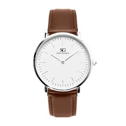 Relógio Masculino Marrom e Prata Saint Germain Bronx Silver 40mm Fundo Branco