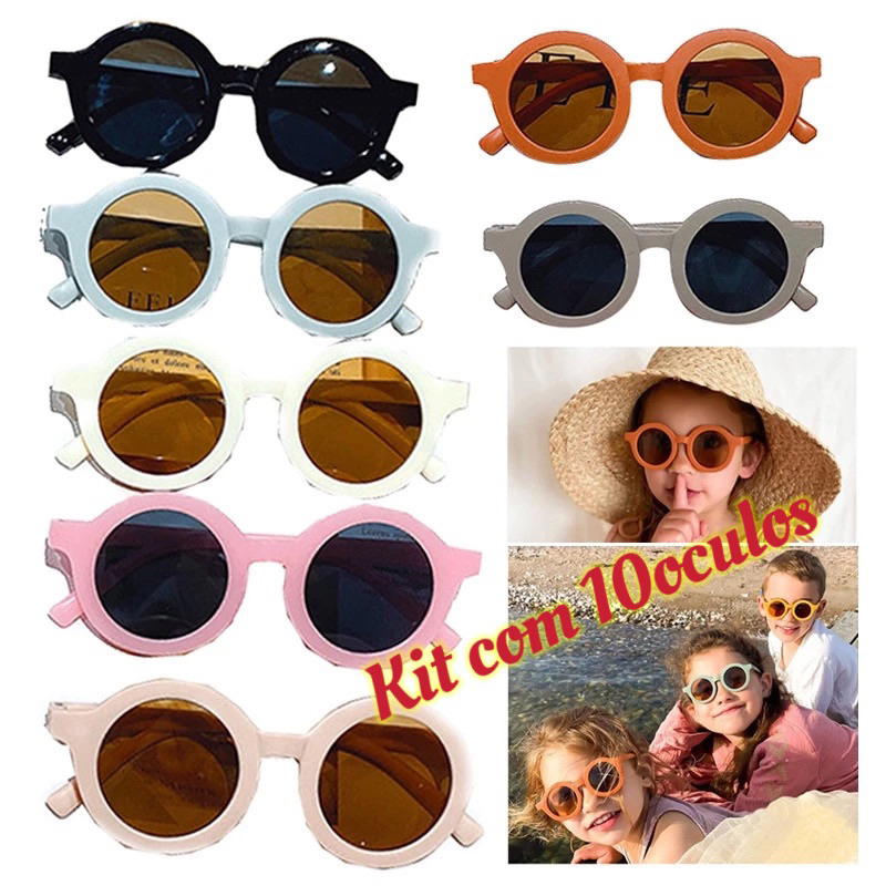 Kit10Óculos de Sol Redondo Infantil UV400 KIDS Menina Menino，promoção seguro