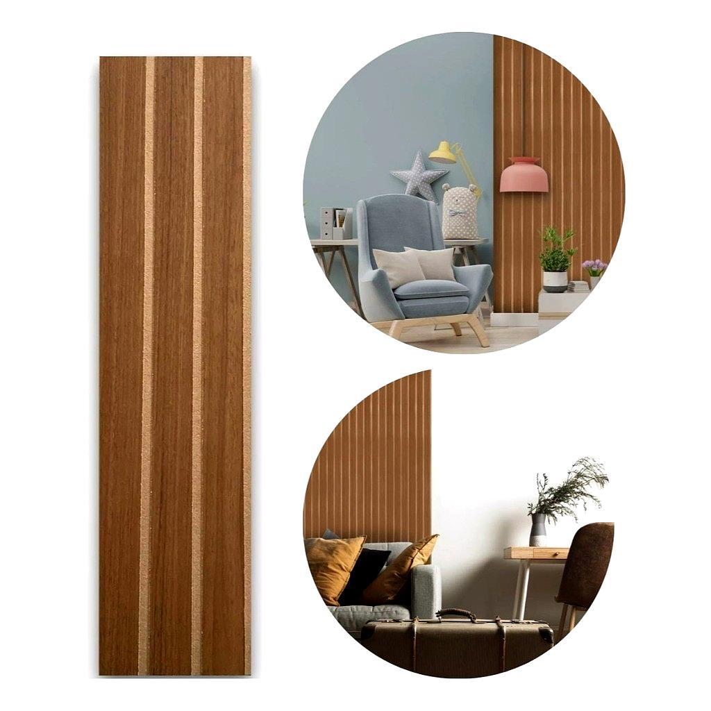 Kit 100 Placas Autocolante Painel Revestimento Ripado em MDF - 50x11cm