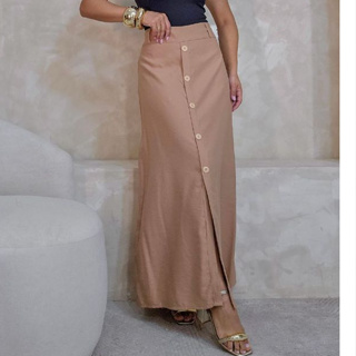 Saia Longuete Botoes Linho Elegante Feminina Tradicional Moda Cristã Alfaiataria em Oferta na Shopee