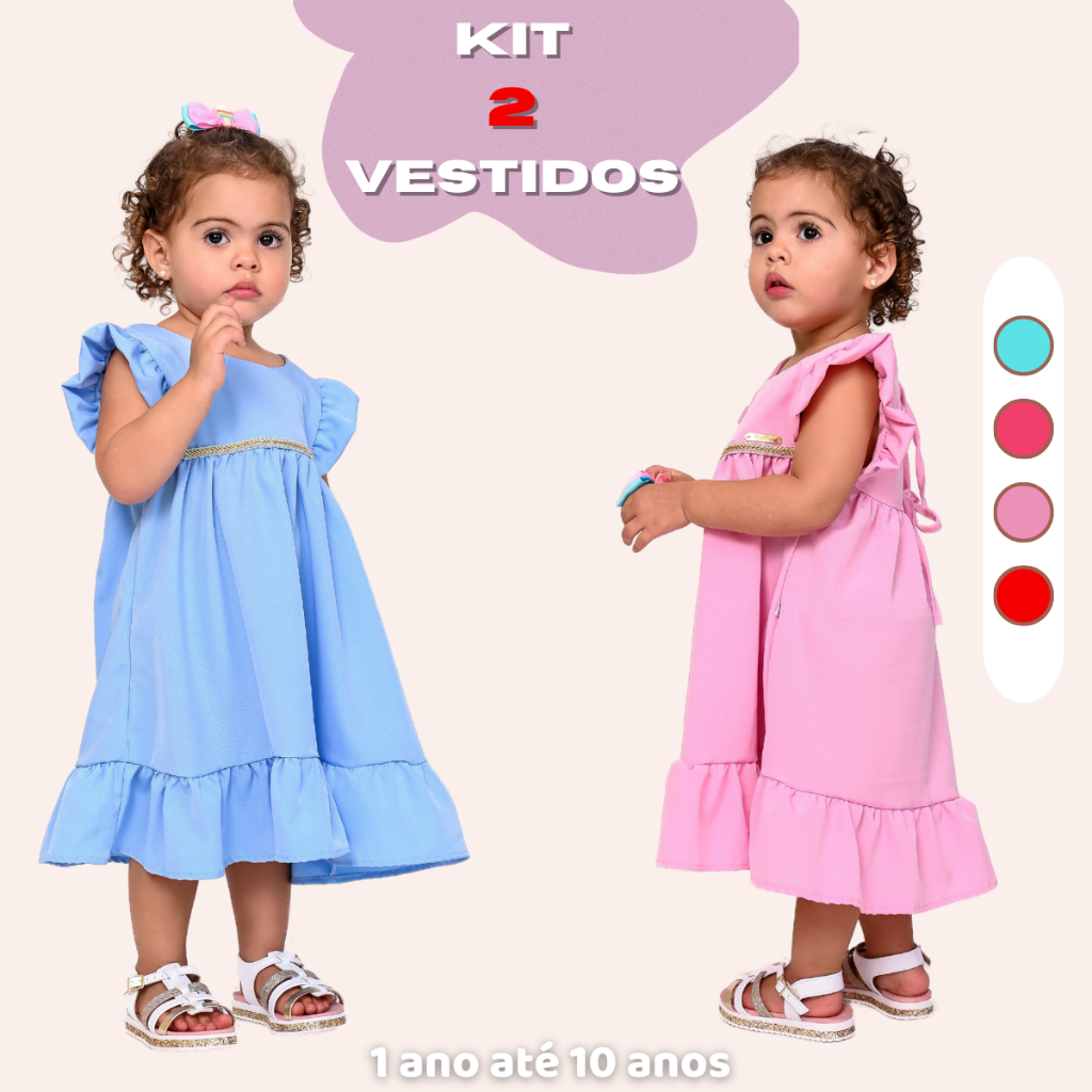 Kit 2 Vestidos Menina Princesa Elegante Infantil