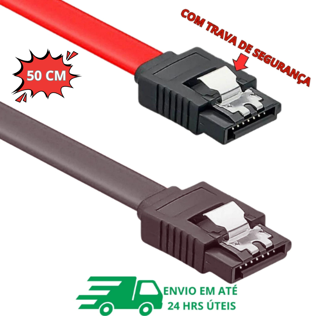 Cabo SATA de Dados 50cm Com trava 6Gb/s SATA 3 Original Vermelho ou Preto