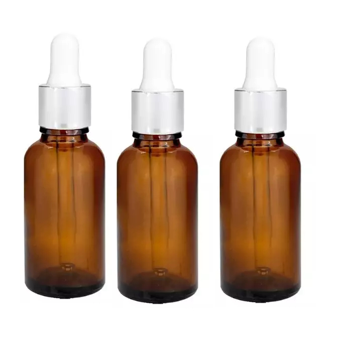 Frasco De Vidro Ambar Conta Gotas gotejador 30ml Tampa Prata Premium + BRINDE