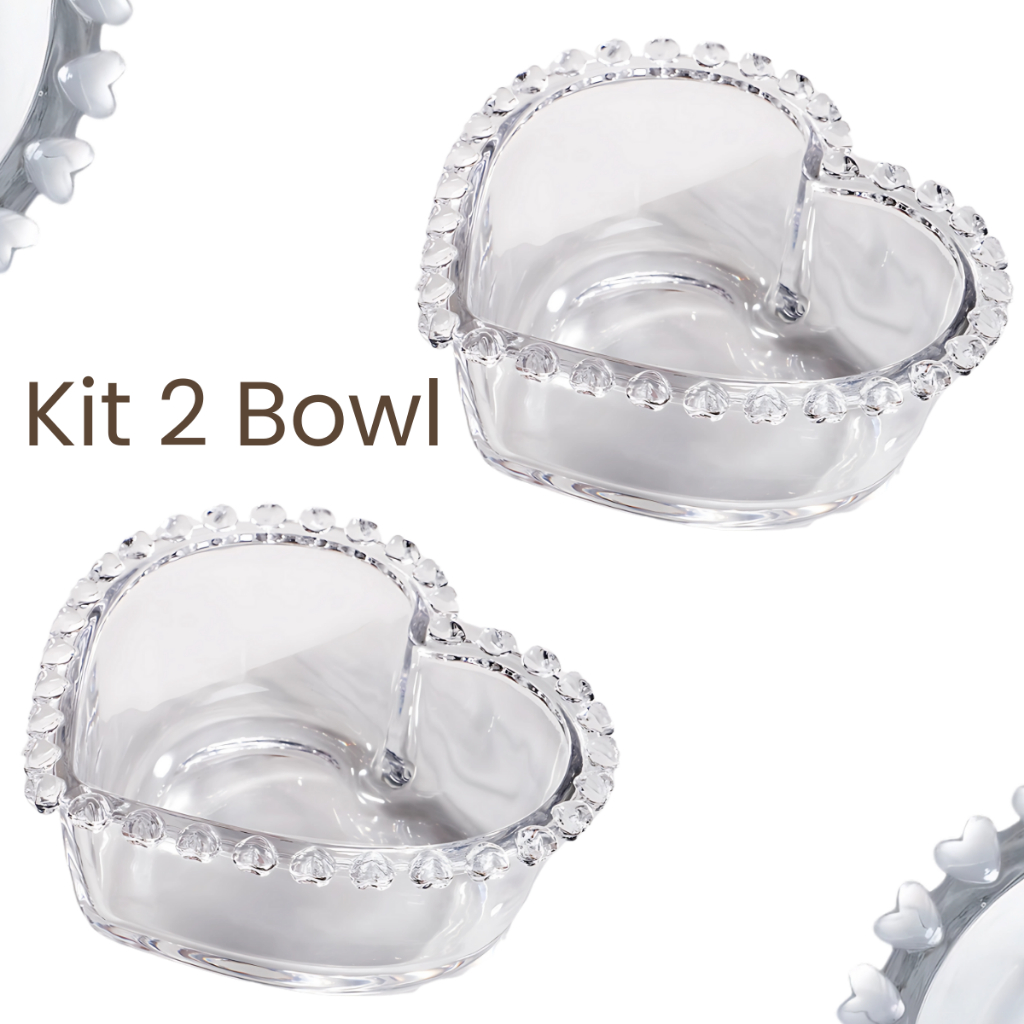 Conjunto 2 4 6 Bowls de Cristal Coração 200ml - Jogo Sobremesa Cumbuca Tigela 13,5x12,5x5c...