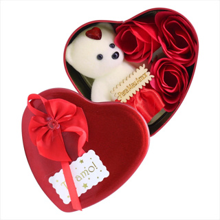 Caixa Coração de metal Com Ursinho e Rosas presente namorada esposa amiga mãe em Oferta na Shopee