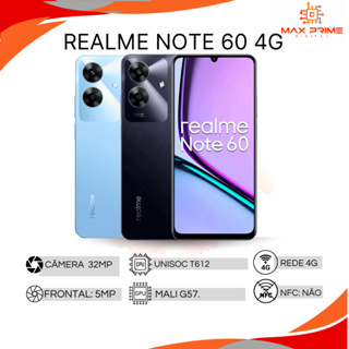 Realme Note 60 4G, Armazenamento 256GB/4GB RAM, Processador Unisoc T612, Câmera 32MP, Bateria 500Mah, Versão Global em Oferta na Shopee