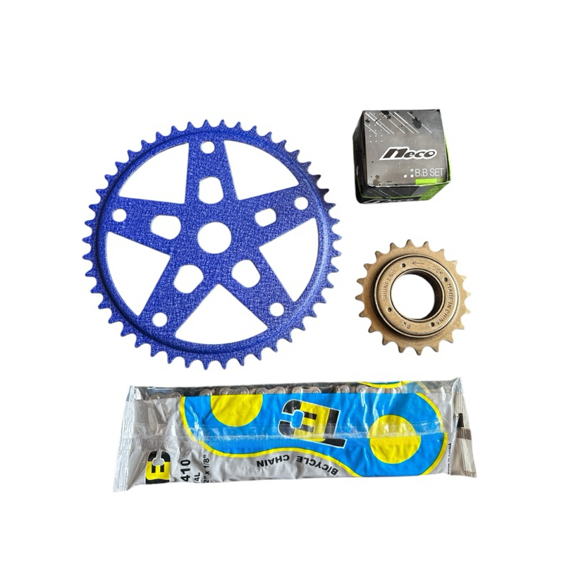 KIT RELAÇÃO DE TRANSMISSÃO ÚNICA PARA BIKE - CATRACA/ CORRENTE/ COROA E CAIXA DE CENTRO